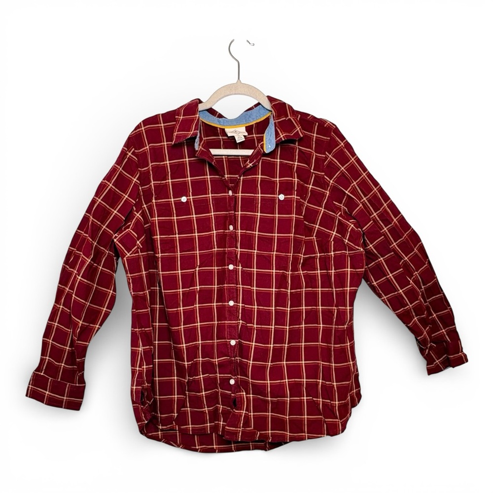 St John’s Bay Red Plaid Button Down Shirt Cabincore Preppy 1X